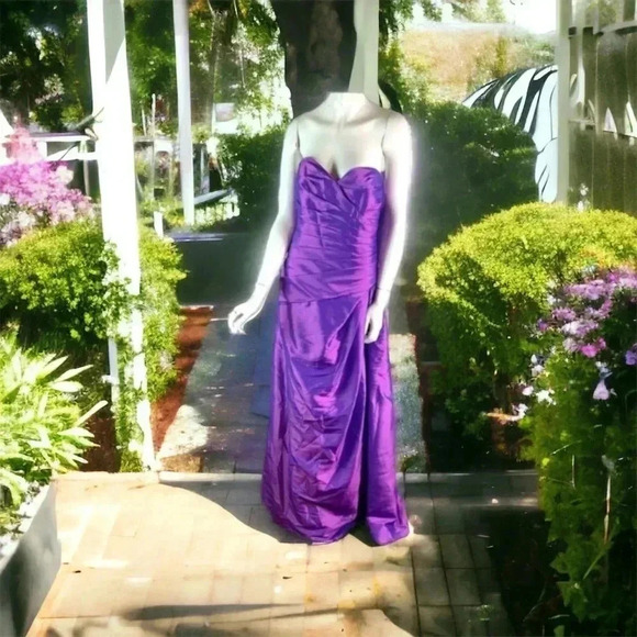 Jordan Size 10 Purple Iridescent Taffeta Side Draped Long Bridesmaid  Dress Prom - Picture 2 of 9